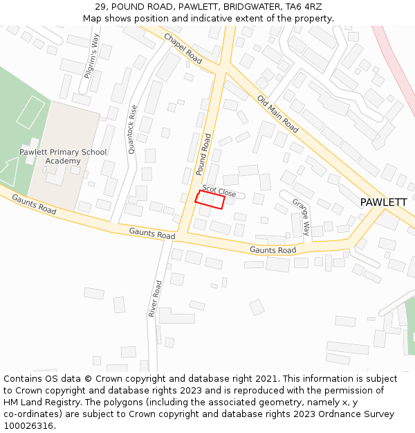 29, POUND ROAD, PAWLETT, BRIDGWATER, TA6 4RZ: Location map and indicative extent of plot