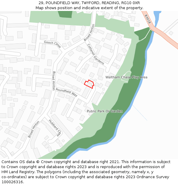 29, POUNDFIELD WAY, TWYFORD, READING, RG10 0XR: Location map and indicative extent of plot