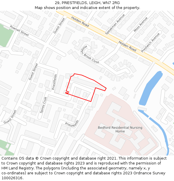 29, PRIESTFIELDS, LEIGH, WN7 2RG: Location map and indicative extent of plot