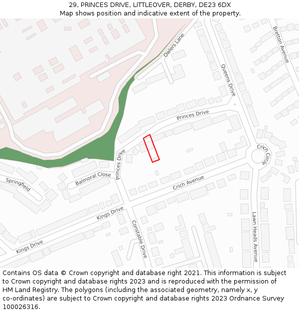 29, PRINCES DRIVE, LITTLEOVER, DERBY, DE23 6DX: Location map and indicative extent of plot