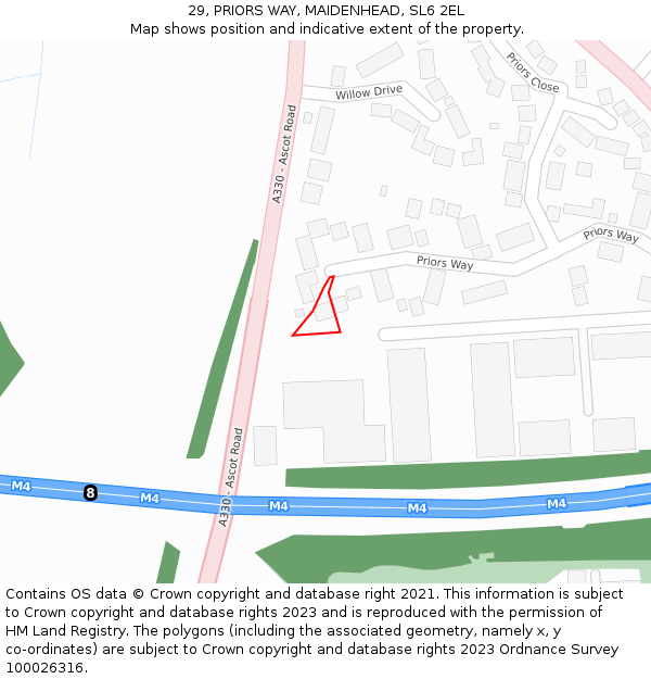 29, PRIORS WAY, MAIDENHEAD, SL6 2EL: Location map and indicative extent of plot