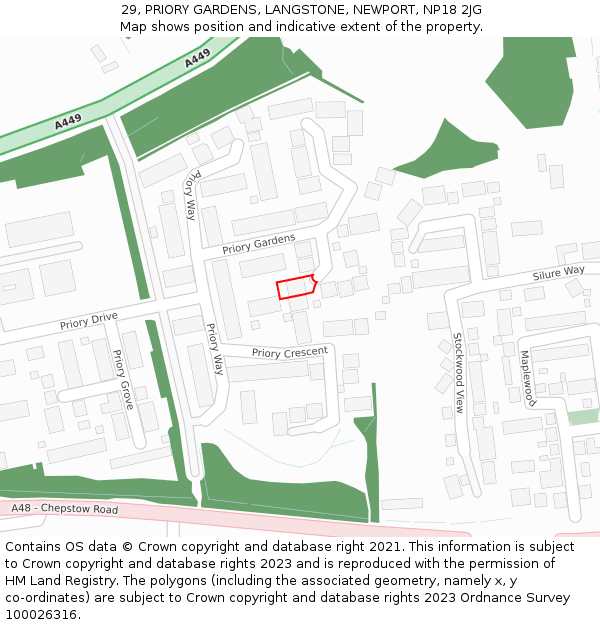 29, PRIORY GARDENS, LANGSTONE, NEWPORT, NP18 2JG: Location map and indicative extent of plot