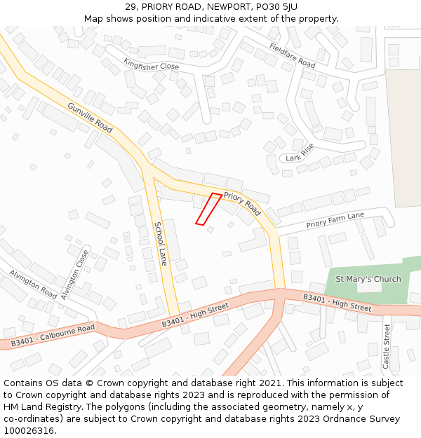 29, PRIORY ROAD, NEWPORT, PO30 5JU: Location map and indicative extent of plot