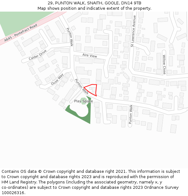 29, PUNTON WALK, SNAITH, GOOLE, DN14 9TB: Location map and indicative extent of plot