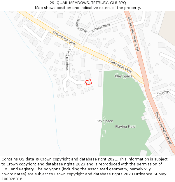29, QUAIL MEADOWS, TETBURY, GL8 8PQ: Location map and indicative extent of plot