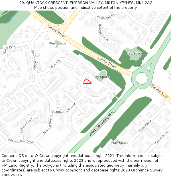 29, QUANTOCK CRESCENT, EMERSON VALLEY, MILTON KEYNES, MK4 2AG: Location map and indicative extent of plot