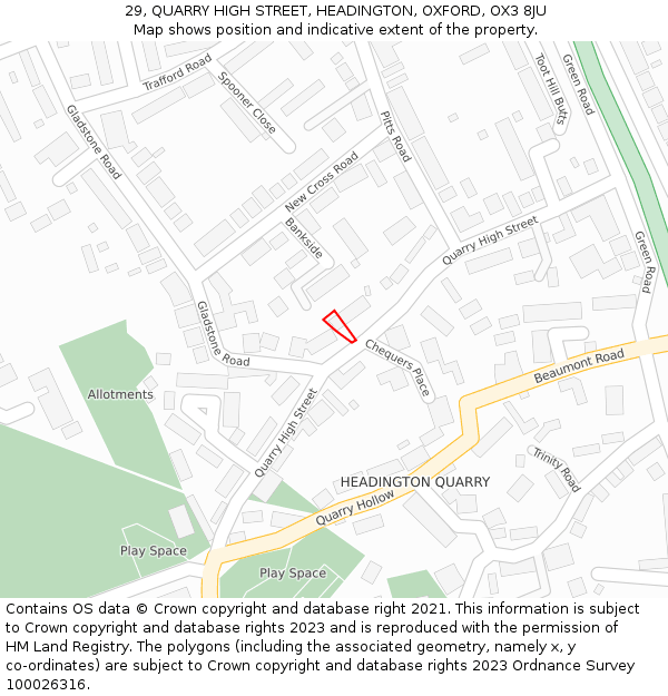 29, QUARRY HIGH STREET, HEADINGTON, OXFORD, OX3 8JU: Location map and indicative extent of plot