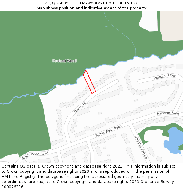 29, QUARRY HILL, HAYWARDS HEATH, RH16 1NG: Location map and indicative extent of plot