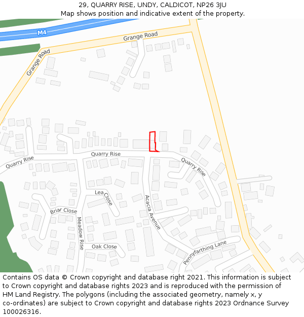 29, QUARRY RISE, UNDY, CALDICOT, NP26 3JU: Location map and indicative extent of plot