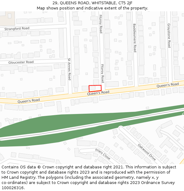 29, QUEENS ROAD, WHITSTABLE, CT5 2JF: Location map and indicative extent of plot