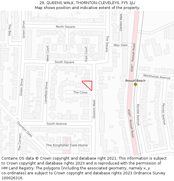 29, QUEENS WALK, THORNTON-CLEVELEYS, FY5 1JU: Location map and indicative extent of plot
