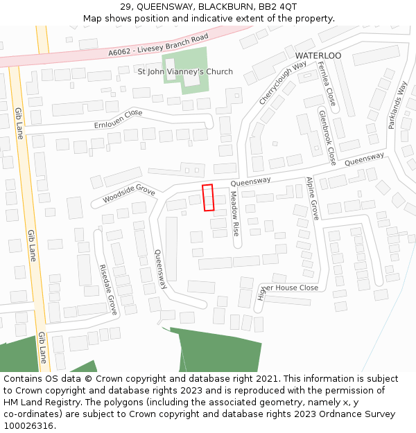 29, QUEENSWAY, BLACKBURN, BB2 4QT: Location map and indicative extent of plot