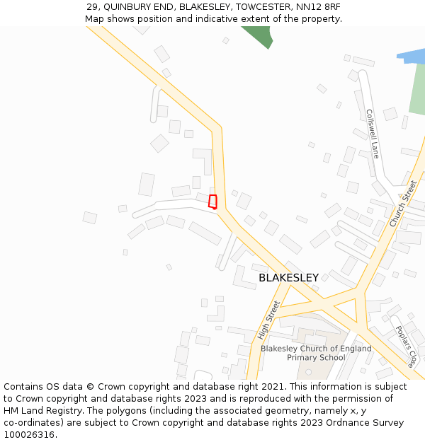 29, QUINBURY END, BLAKESLEY, TOWCESTER, NN12 8RF: Location map and indicative extent of plot