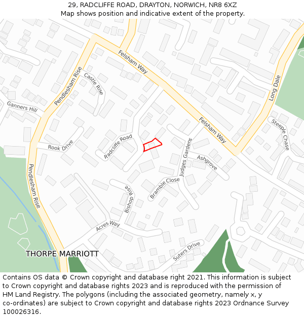 29, RADCLIFFE ROAD, DRAYTON, NORWICH, NR8 6XZ: Location map and indicative extent of plot