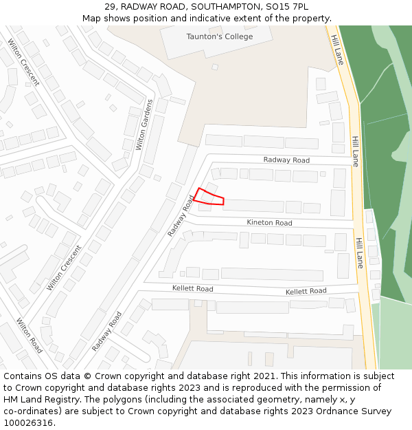 29, RADWAY ROAD, SOUTHAMPTON, SO15 7PL: Location map and indicative extent of plot