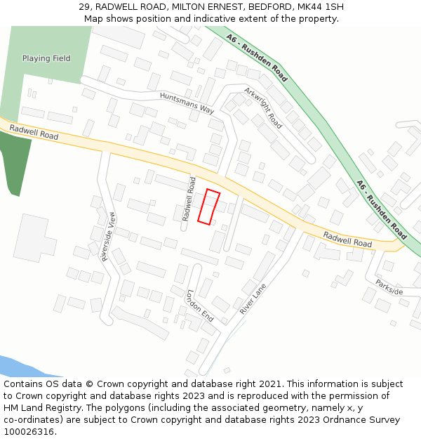 29, RADWELL ROAD, MILTON ERNEST, BEDFORD, MK44 1SH: Location map and indicative extent of plot