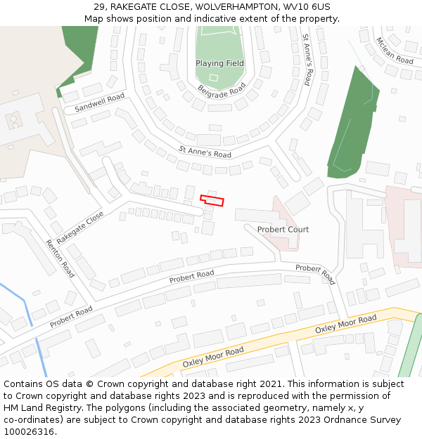 29, RAKEGATE CLOSE, WOLVERHAMPTON, WV10 6US: Location map and indicative extent of plot