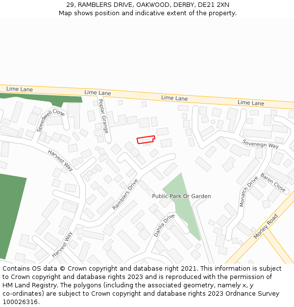 29, RAMBLERS DRIVE, OAKWOOD, DERBY, DE21 2XN: Location map and indicative extent of plot