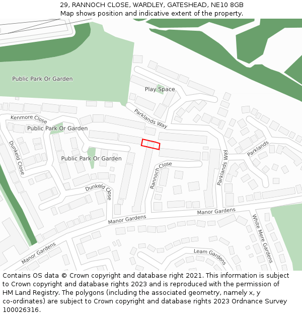 29, RANNOCH CLOSE, WARDLEY, GATESHEAD, NE10 8GB: Location map and indicative extent of plot