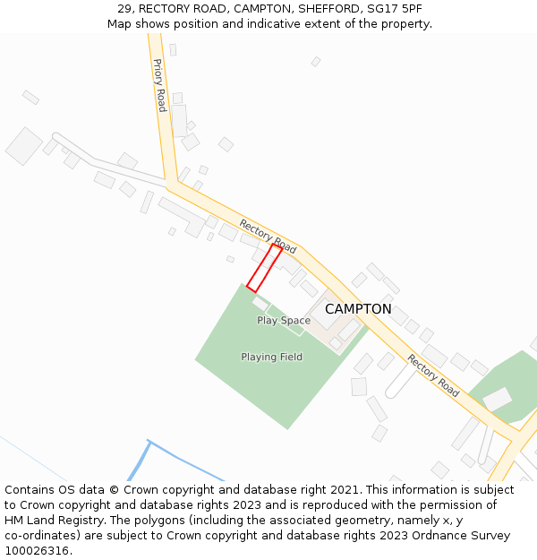 29, RECTORY ROAD, CAMPTON, SHEFFORD, SG17 5PF: Location map and indicative extent of plot