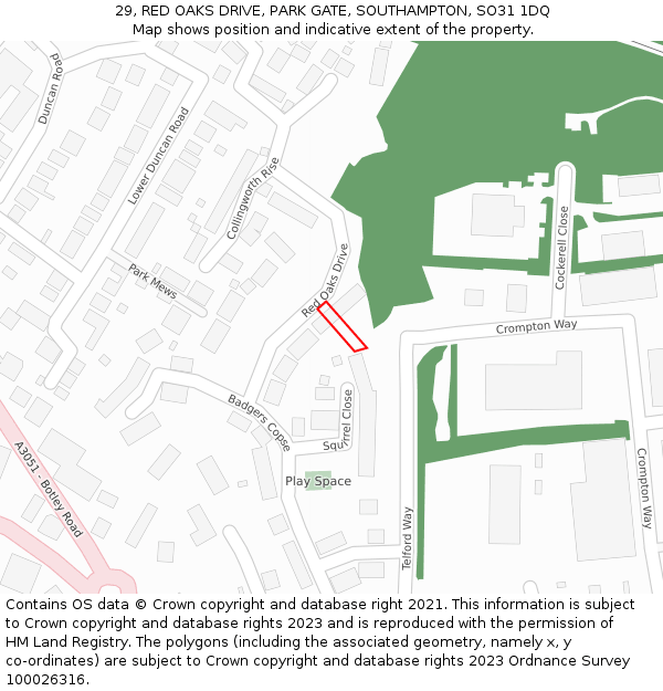 29, RED OAKS DRIVE, PARK GATE, SOUTHAMPTON, SO31 1DQ: Location map and indicative extent of plot