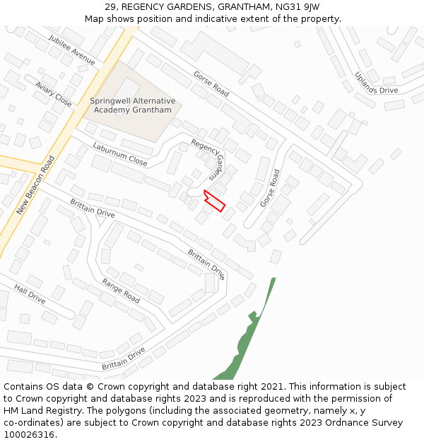 29, REGENCY GARDENS, GRANTHAM, NG31 9JW: Location map and indicative extent of plot