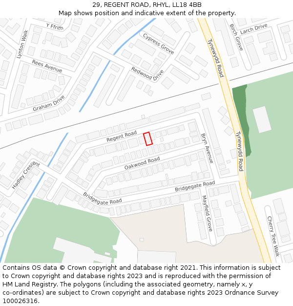 29, REGENT ROAD, RHYL, LL18 4BB: Location map and indicative extent of plot