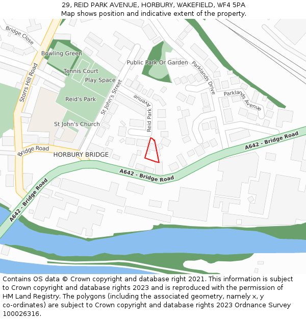 29, REID PARK AVENUE, HORBURY, WAKEFIELD, WF4 5PA: Location map and indicative extent of plot