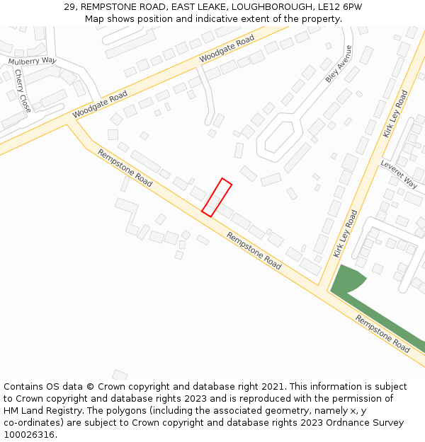 29, REMPSTONE ROAD, EAST LEAKE, LOUGHBOROUGH, LE12 6PW: Location map and indicative extent of plot