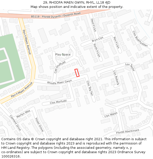 29, RHODFA MAEN GWYN, RHYL, LL18 4JD: Location map and indicative extent of plot