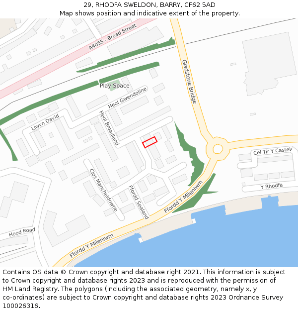 29, RHODFA SWELDON, BARRY, CF62 5AD: Location map and indicative extent of plot