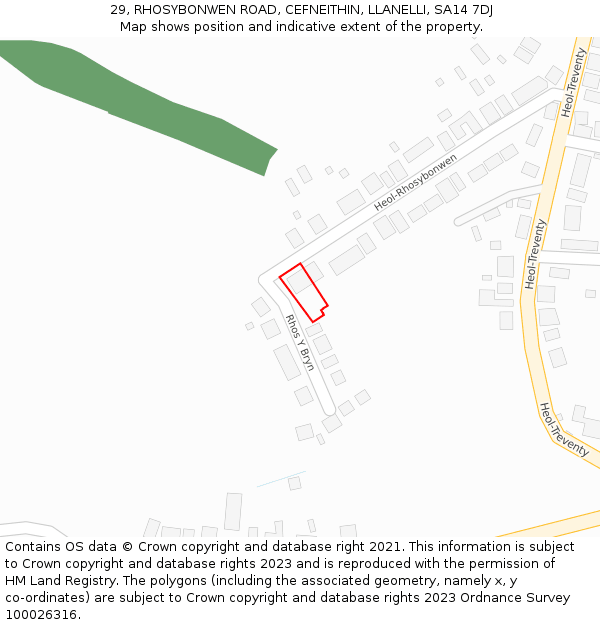 29, RHOSYBONWEN ROAD, CEFNEITHIN, LLANELLI, SA14 7DJ: Location map and indicative extent of plot