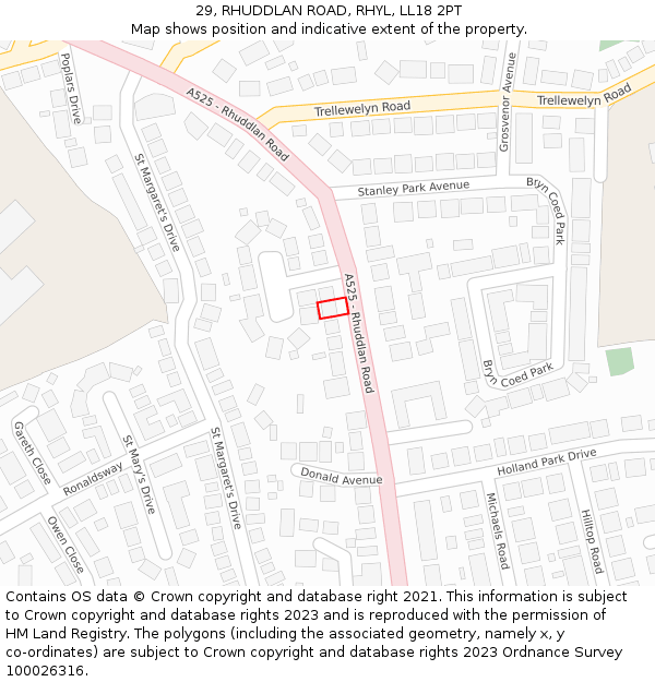 29, RHUDDLAN ROAD, RHYL, LL18 2PT: Location map and indicative extent of plot