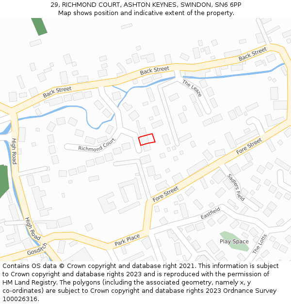 29, RICHMOND COURT, ASHTON KEYNES, SWINDON, SN6 6PP: Location map and indicative extent of plot