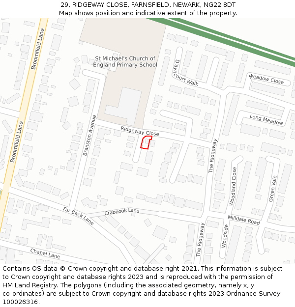 29, RIDGEWAY CLOSE, FARNSFIELD, NEWARK, NG22 8DT: Location map and indicative extent of plot