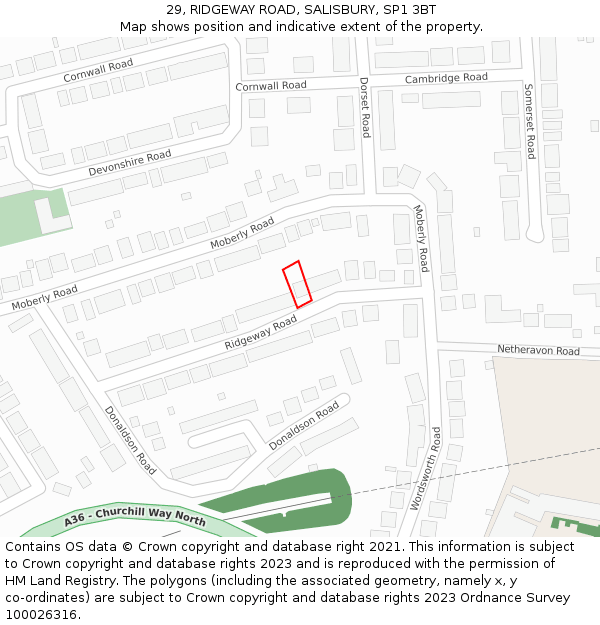 29, RIDGEWAY ROAD, SALISBURY, SP1 3BT: Location map and indicative extent of plot