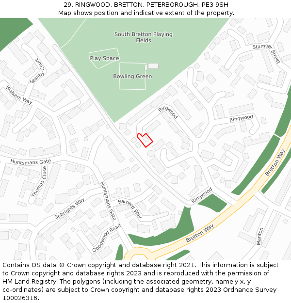 29, RINGWOOD, BRETTON, PETERBOROUGH, PE3 9SH: Location map and indicative extent of plot