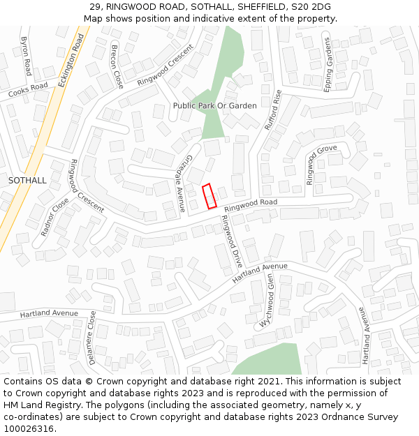 29, RINGWOOD ROAD, SOTHALL, SHEFFIELD, S20 2DG: Location map and indicative extent of plot