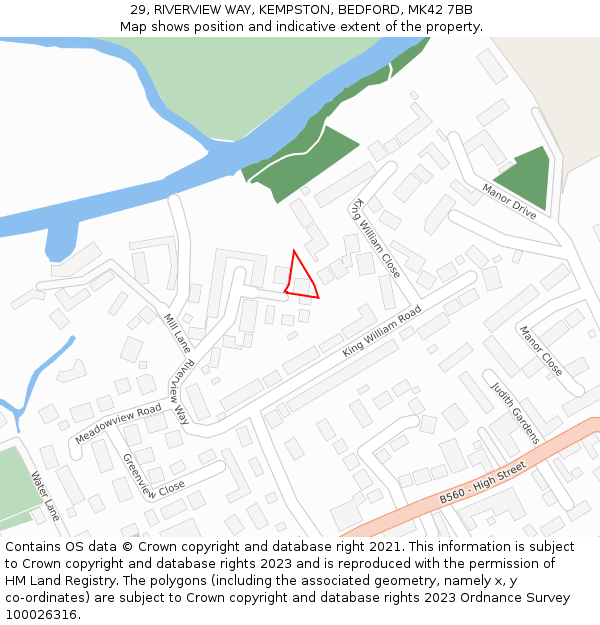29, RIVERVIEW WAY, KEMPSTON, BEDFORD, MK42 7BB: Location map and indicative extent of plot