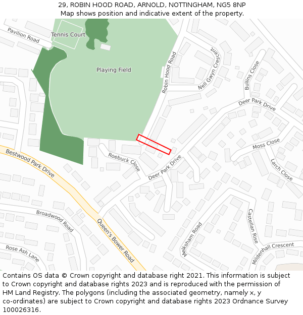 29, ROBIN HOOD ROAD, ARNOLD, NOTTINGHAM, NG5 8NP: Location map and indicative extent of plot