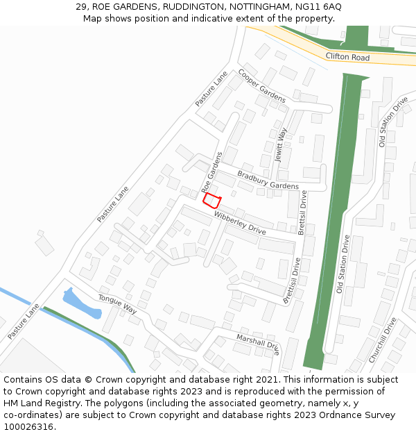 29, ROE GARDENS, RUDDINGTON, NOTTINGHAM, NG11 6AQ: Location map and indicative extent of plot