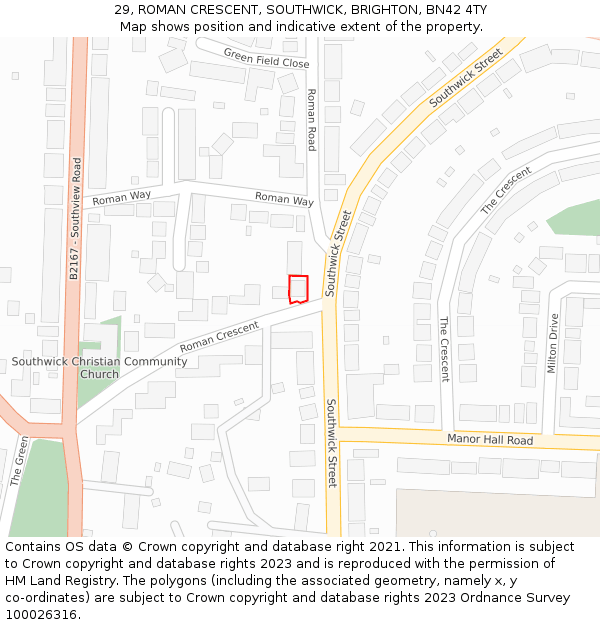 29, ROMAN CRESCENT, SOUTHWICK, BRIGHTON, BN42 4TY: Location map and indicative extent of plot