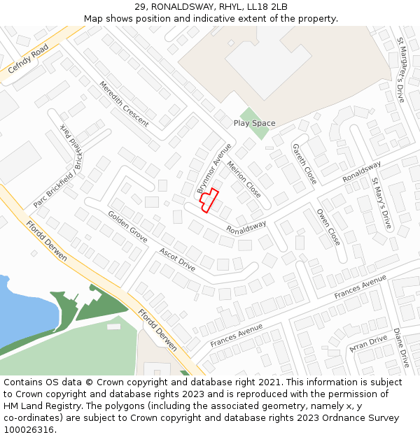 29, RONALDSWAY, RHYL, LL18 2LB: Location map and indicative extent of plot