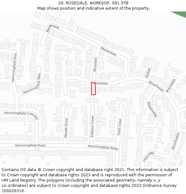 29, ROSEDALE, WORKSOP, S81 0TB: Location map and indicative extent of plot