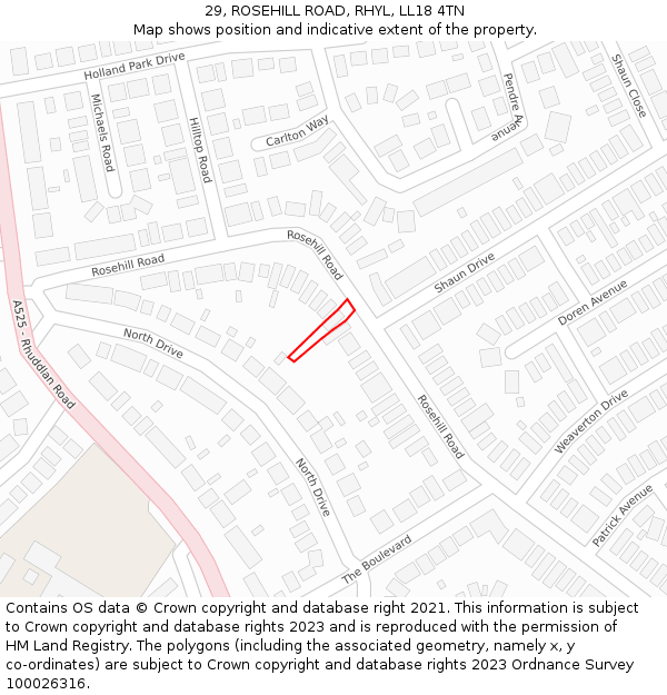 29, ROSEHILL ROAD, RHYL, LL18 4TN: Location map and indicative extent of plot