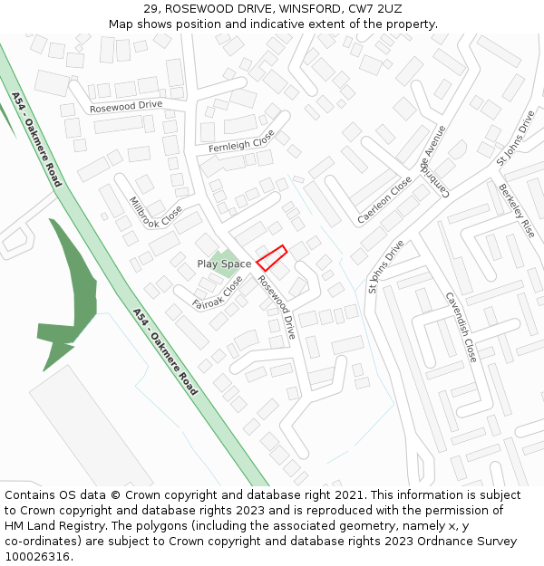 29, ROSEWOOD DRIVE, WINSFORD, CW7 2UZ: Location map and indicative extent of plot