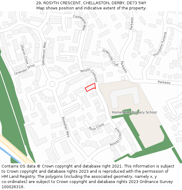 29, ROSYTH CRESCENT, CHELLASTON, DERBY, DE73 5WY: Location map and indicative extent of plot