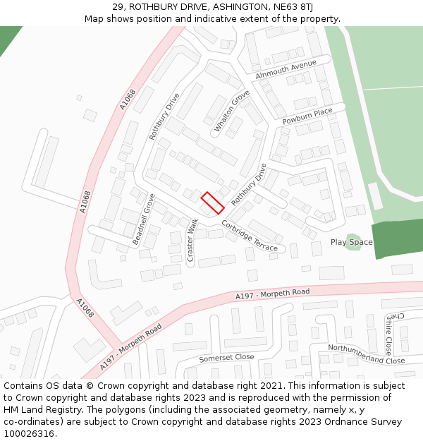 29, ROTHBURY DRIVE, ASHINGTON, NE63 8TJ: Location map and indicative extent of plot