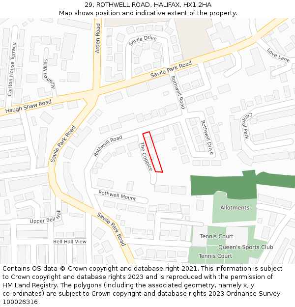 29, ROTHWELL ROAD, HALIFAX, HX1 2HA: Location map and indicative extent of plot