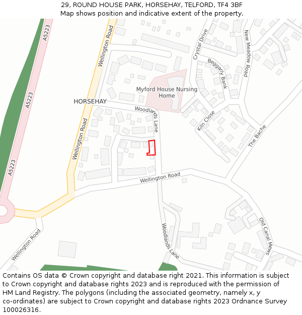 29, ROUND HOUSE PARK, HORSEHAY, TELFORD, TF4 3BF: Location map and indicative extent of plot